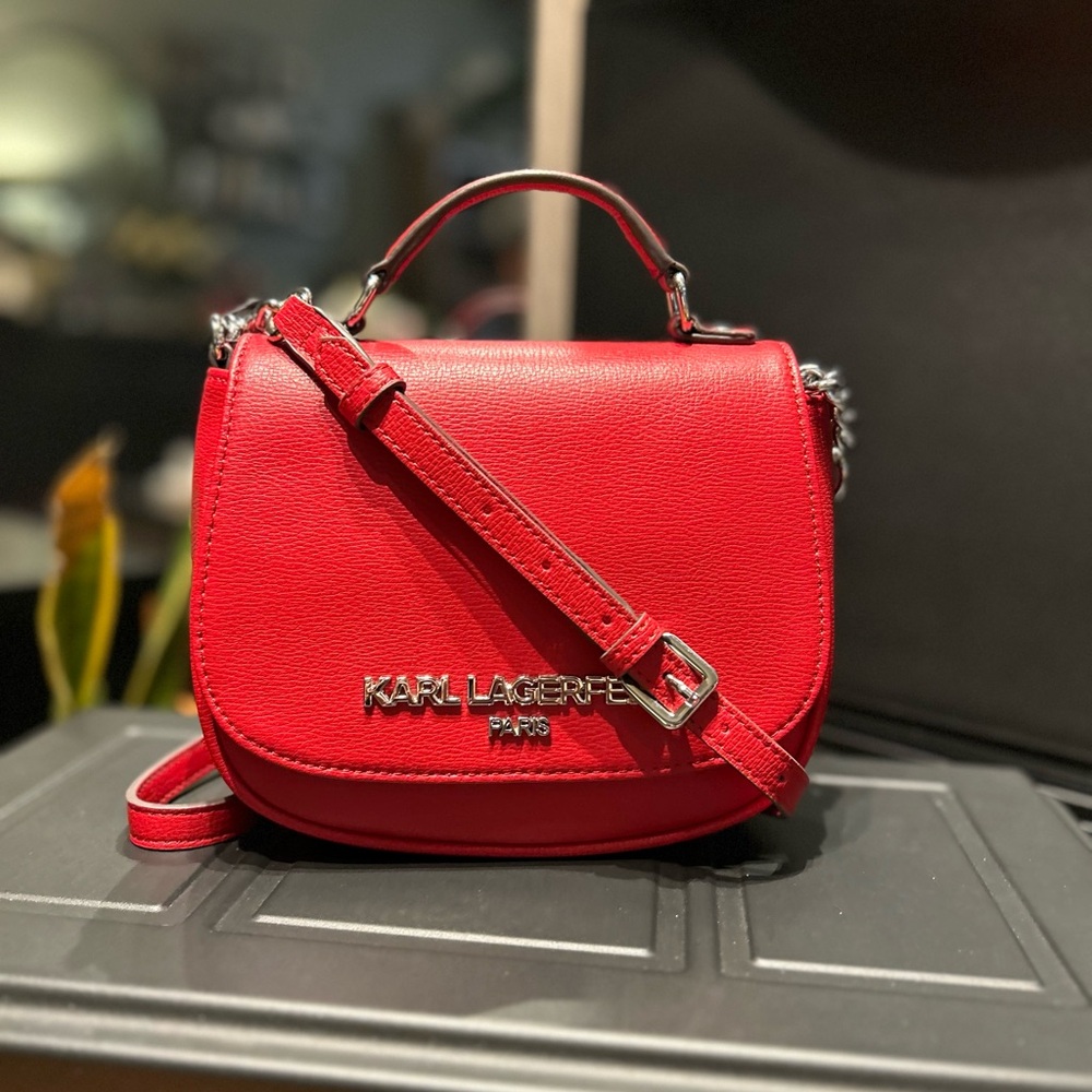 KARL LAGERFELD PARIS CROSSBODY BAG SHOULDER PURSE RED NWT